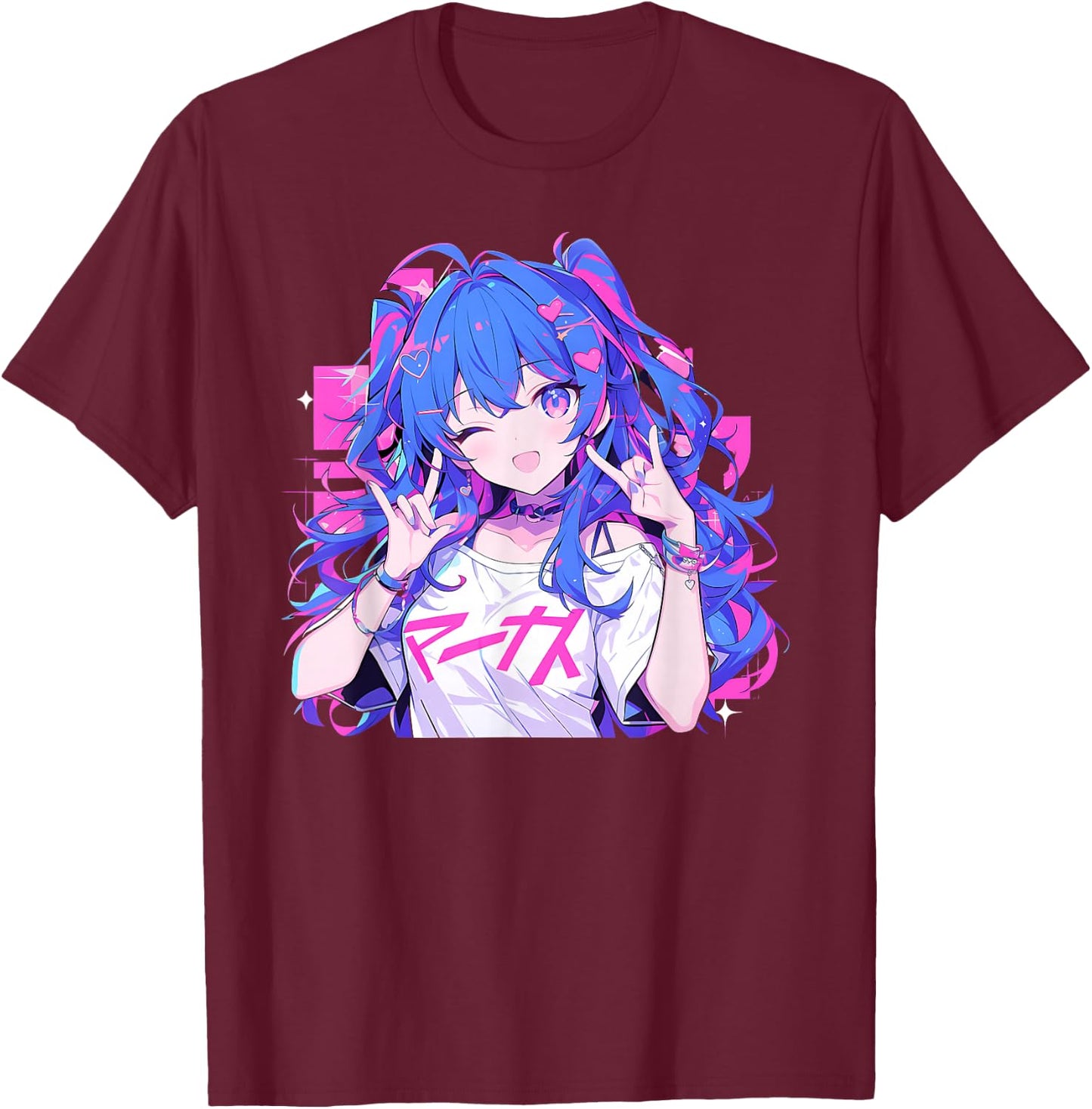 Anime Waifu Cute Manga Cat Girl Cute Retro Japanese , Black, S T-Shirt - T-Shirt | Maroon