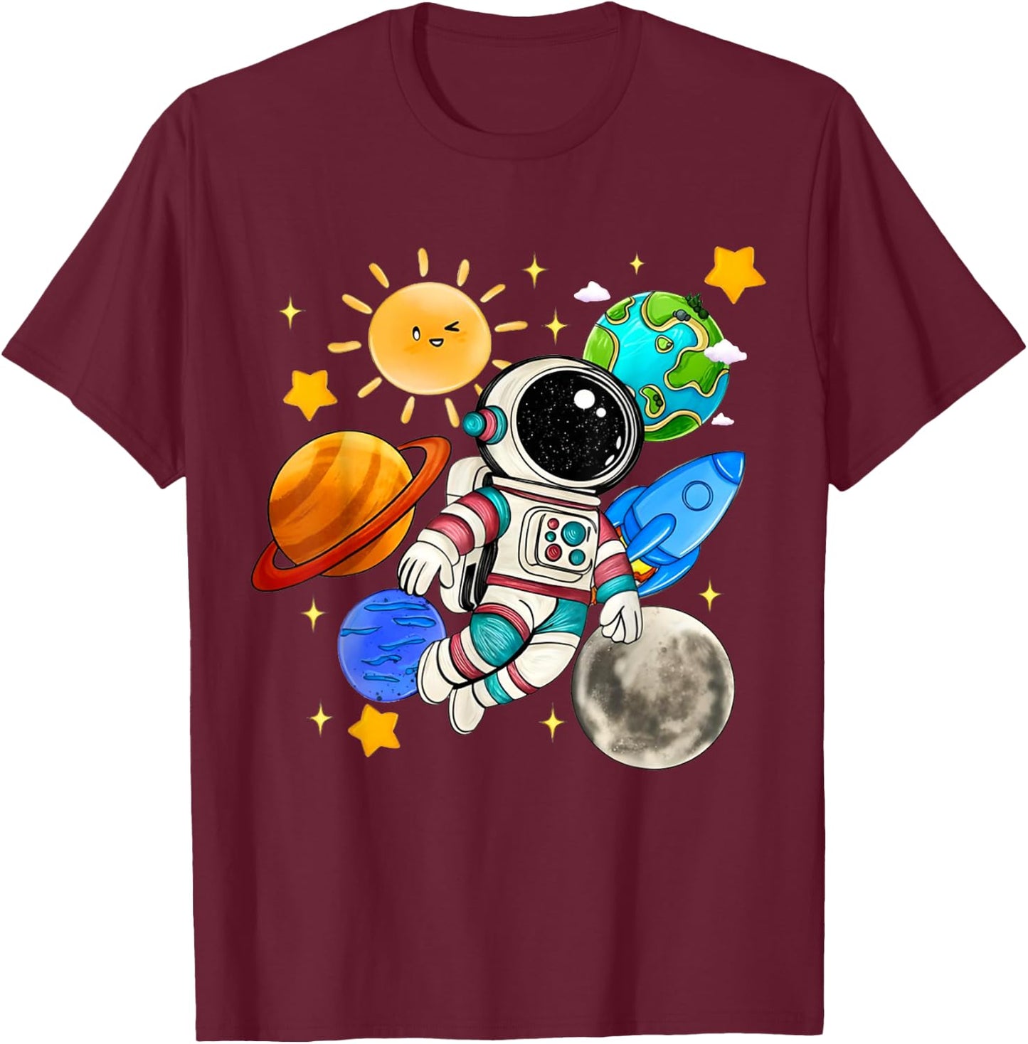Astronaut Floating in Space Solar System Planet Toddler Kids T-Shirt - T-Shirt | Maroon