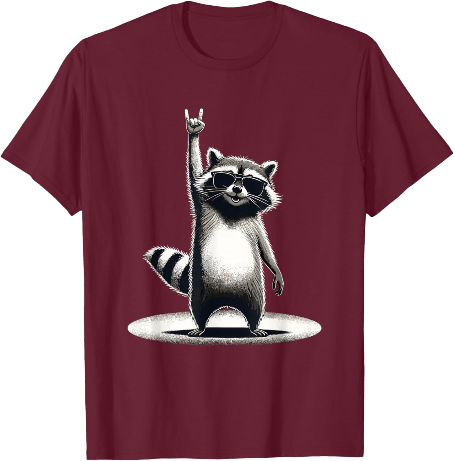 Retro Raccoon Rock Music Gift Men Children Women Funny Raccoon , black T-Shirt - T-Shirt | Maroon