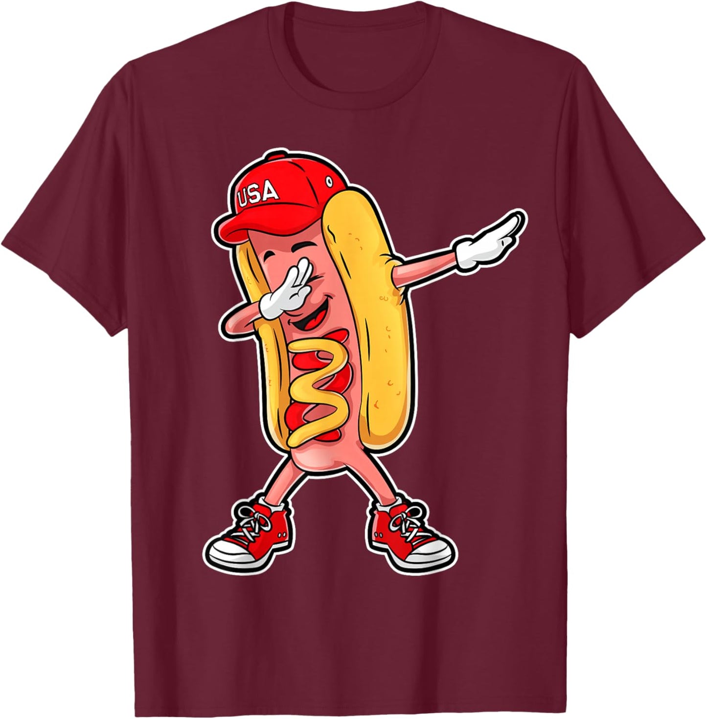 Dabbing Hot Dog T Shirt 4th of July Hotdog Merica USA Kids T-Shirt - T-Shirt | Maroon