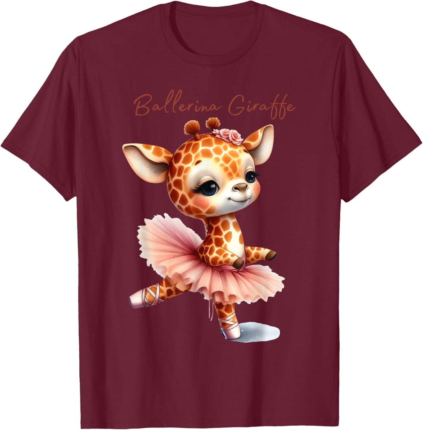 Watercolor Ballerina Giraffe Ballet Dancer Ballet Teacher T-Shirt - T-Shirt | Maroon