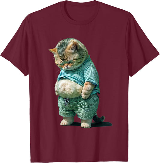 Funny fat Cat IA art design print T-Shirt - T-Shirt | Maroon