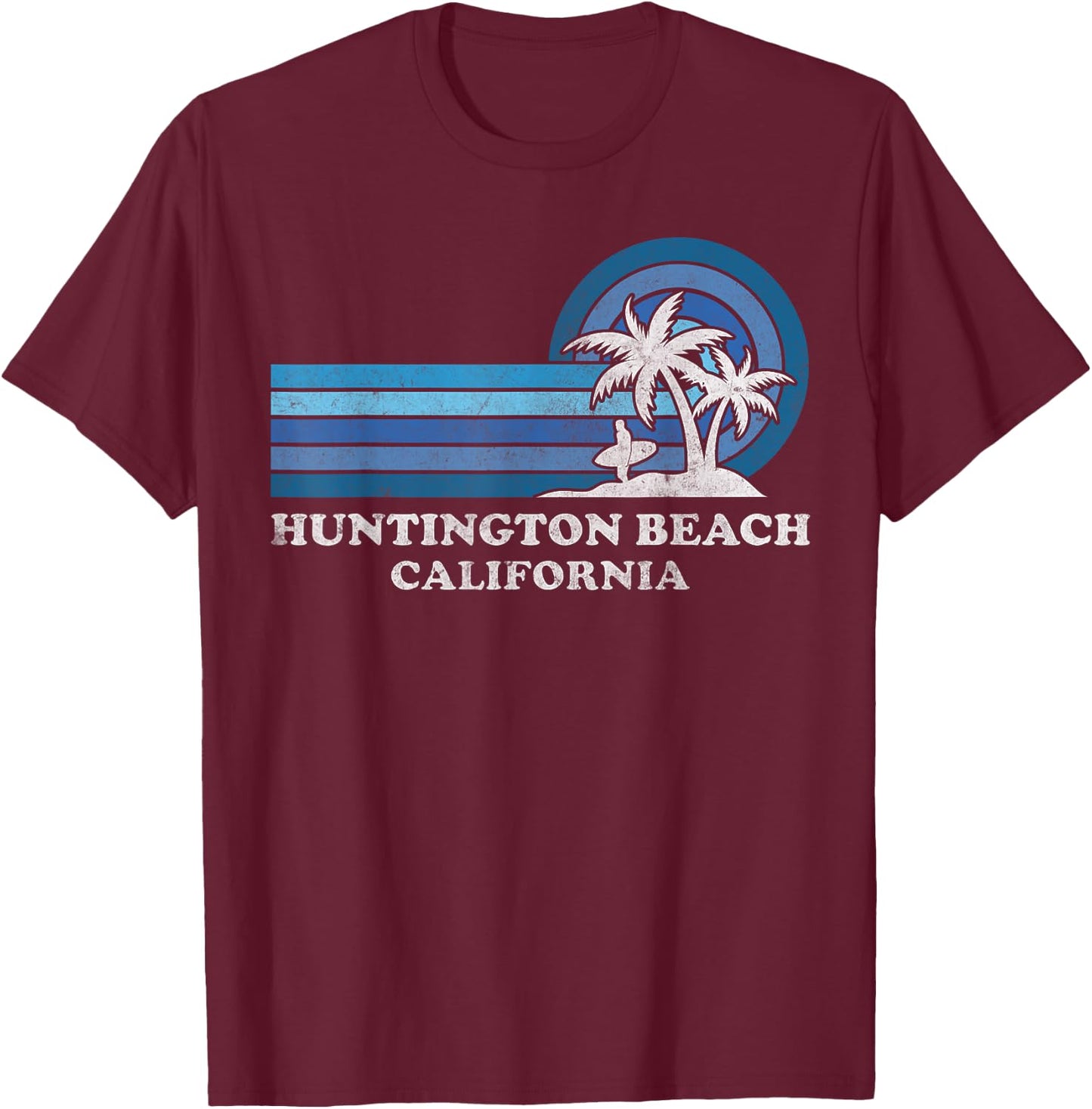 Huntington Beach California Family Summer Vacation Vintage T-Shirt - T-Shirt | Maroon