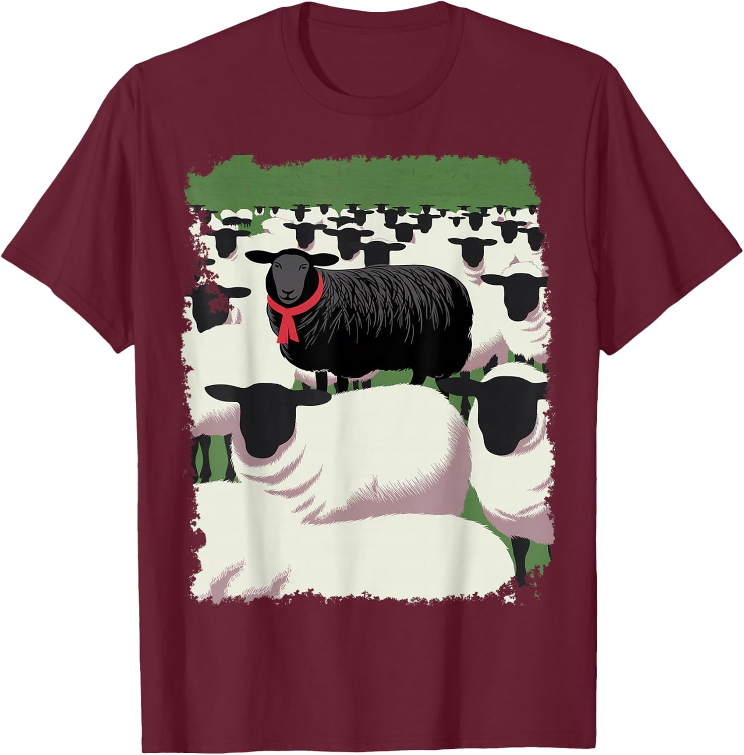 White Sheep Black Design T-Shirt - T-Shirt | Maroon