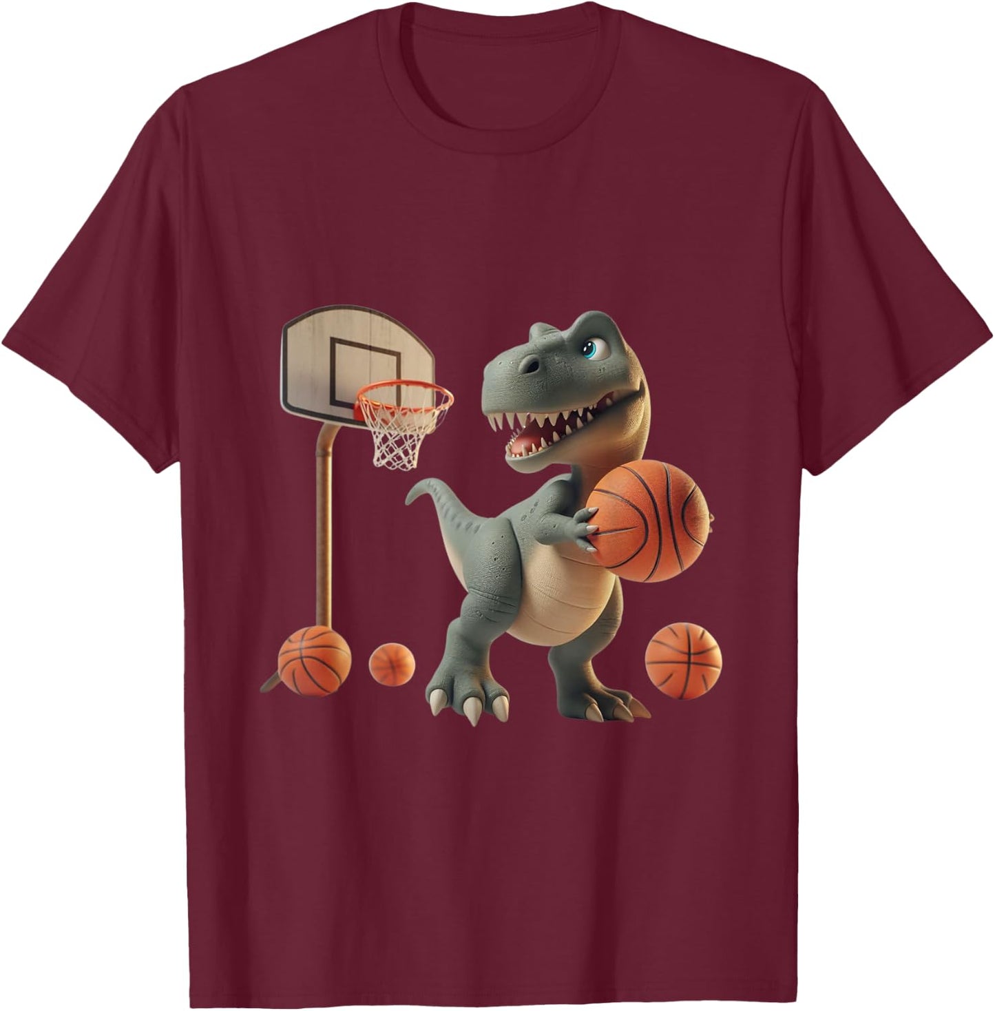 Trex Dinosaur Playing Basketball Sports fan T-Shirt - T-Shirt | Maroon