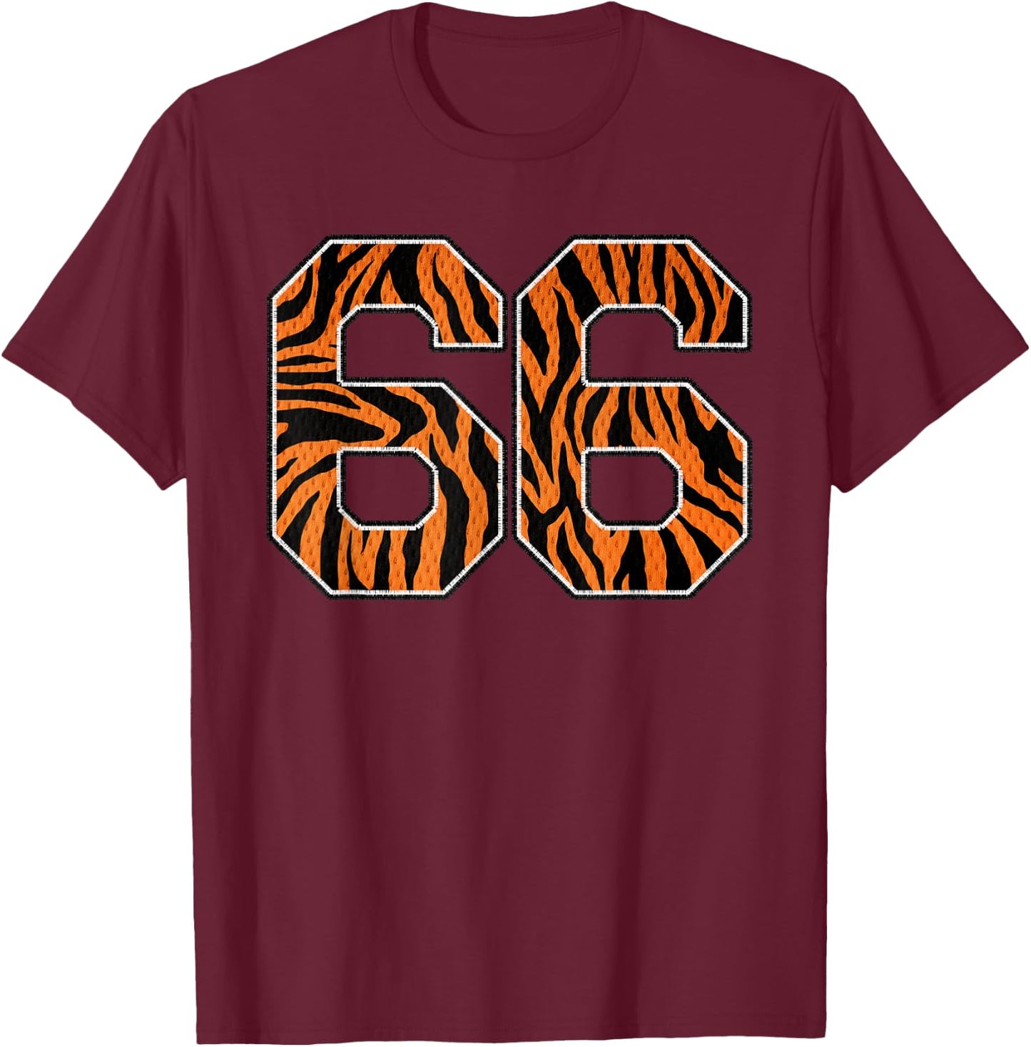 Number 66 in Orange Tiger Print Fanwear Sports Jersey Player T-Shirt - T-Shirt | Maroon