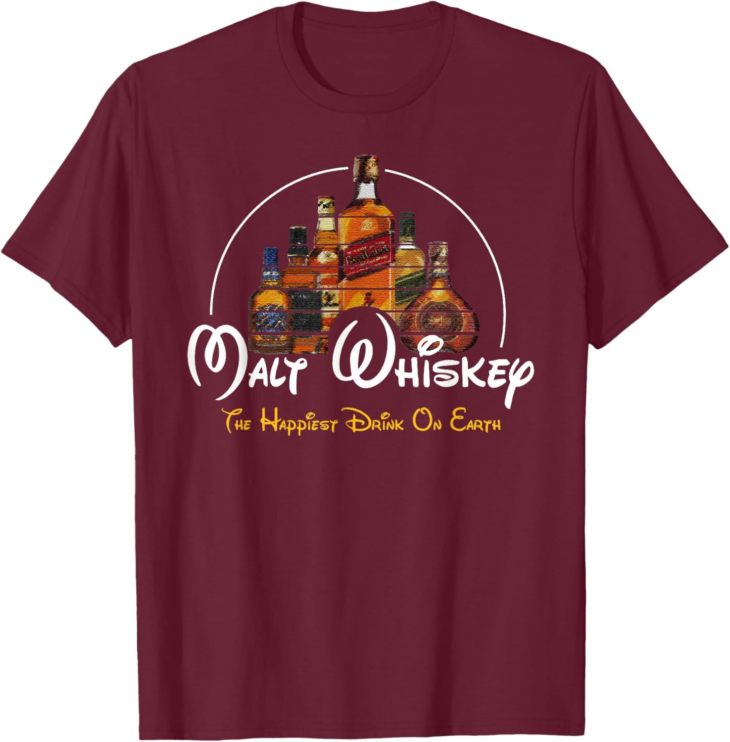 Malt Whiskey Shirt, Happiest Drink Funny Pun Parody T-Shirt - T-Shirt | Maroon