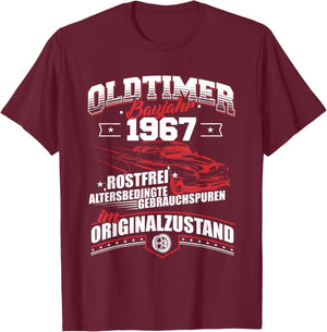 Oldtimer Baujahr 1967 Jahrgang Geburtsjahr Geburtstag T-Shirt - T-Shirt | Maroon