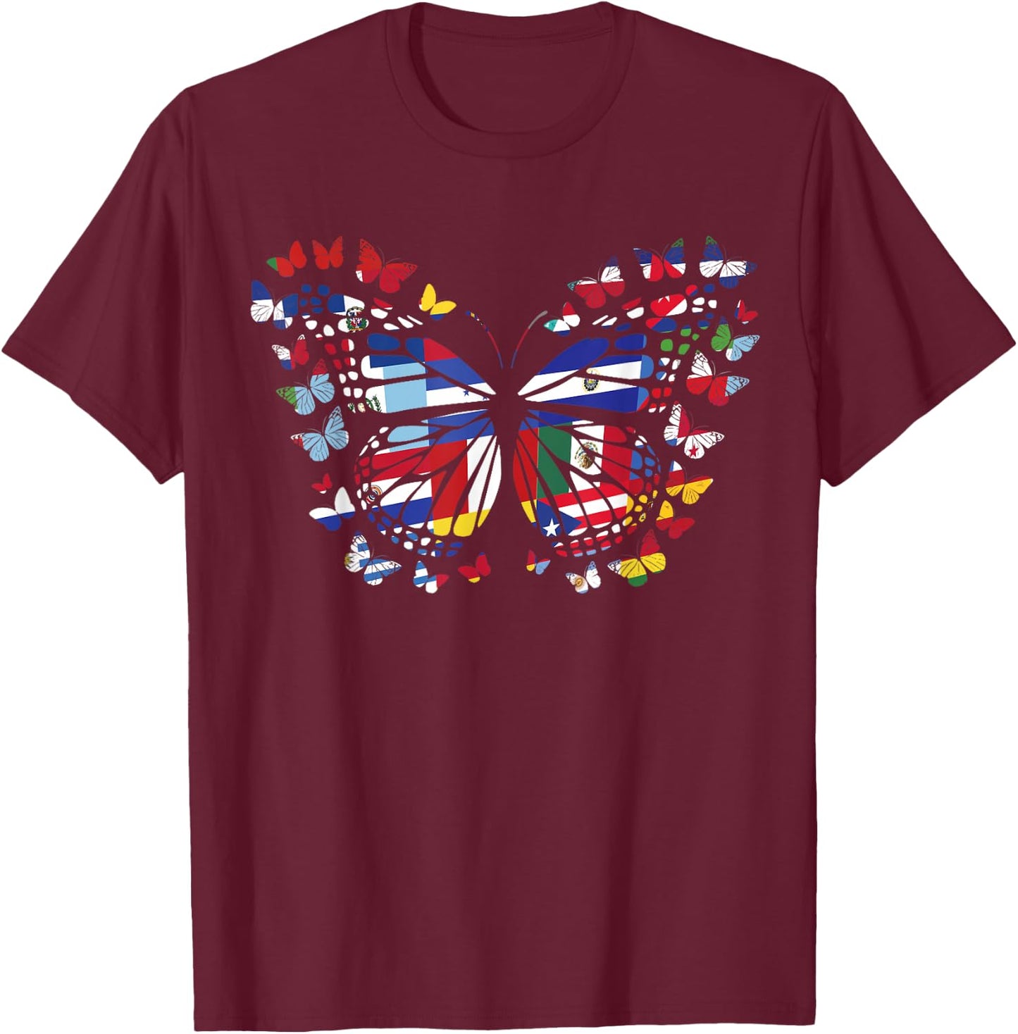 butterfly Hispanic Heritage Month Hispanic Flag T-Shirt - T-Shirt | Maroon