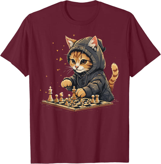 Chess Men's Women's & Children's Cat Chess Player T-Shirt - T-Shirt | Maroon