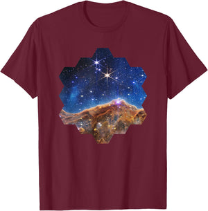 JWST Carina Nebula sechseckige Form von James Webb Spiegel T-Shirt - T-Shirt | Maroon