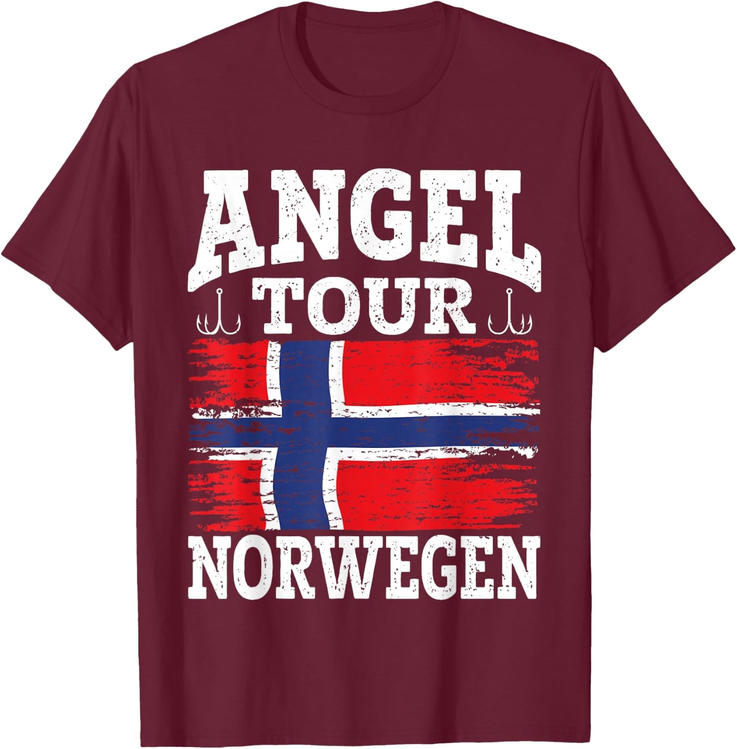 Angel Tour Norwegen Angelteam Angeltour Norwegen Flagge Angeln T-Shirt - T-Shirt | Maroon