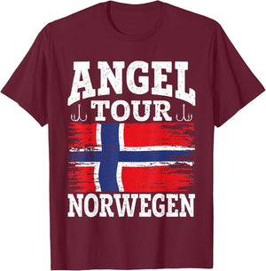 Angel Tour Norwegen Angelteam Angeltour Norwegen Flagge Angeln T-Shirt - T-Shirt | Maroon