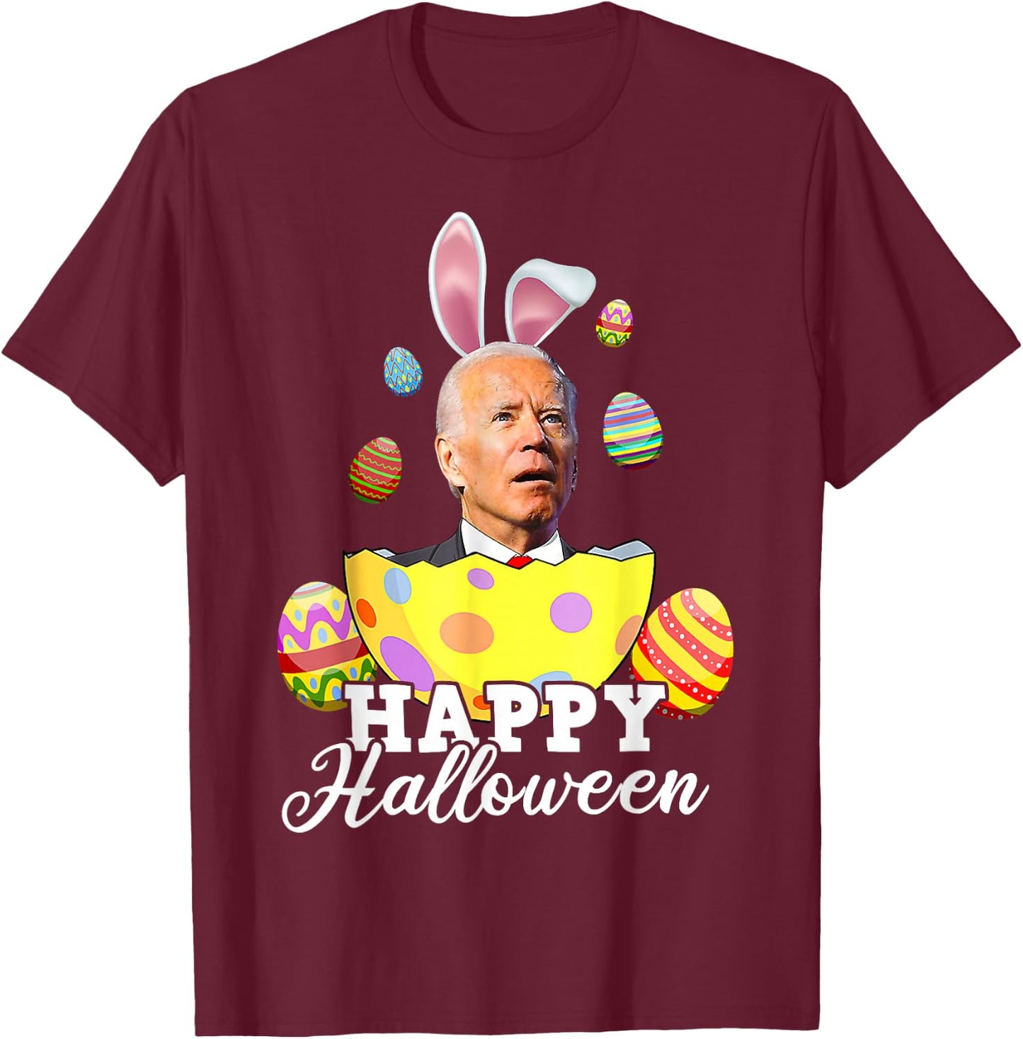 Funny Joe Biden Happy Halloween Confused Easter Biden Bunny T-Shirt - T-Shirt | Maroon
