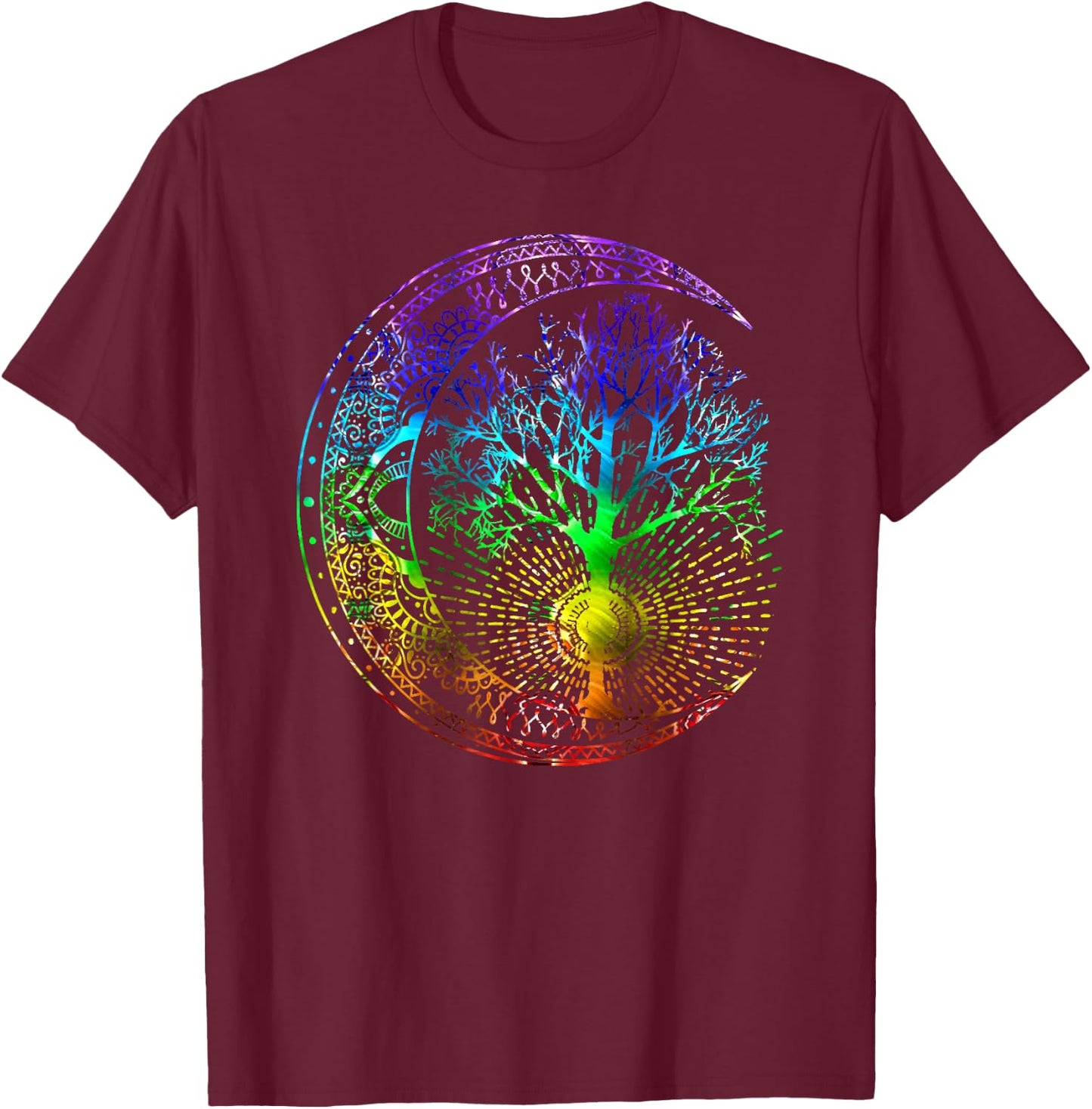 Mandala Moon Chakra Tree of Life T-Shirt - T-Shirt | Maroon