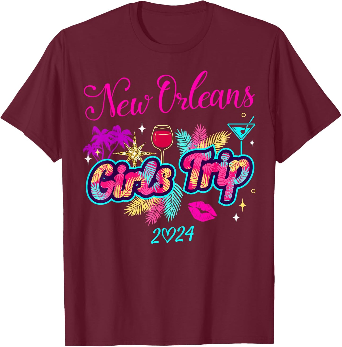 Girls Trip New Orleans 2024 Girls Weekend Birthday Squad T-Shirt - T-Shirt | Maroon