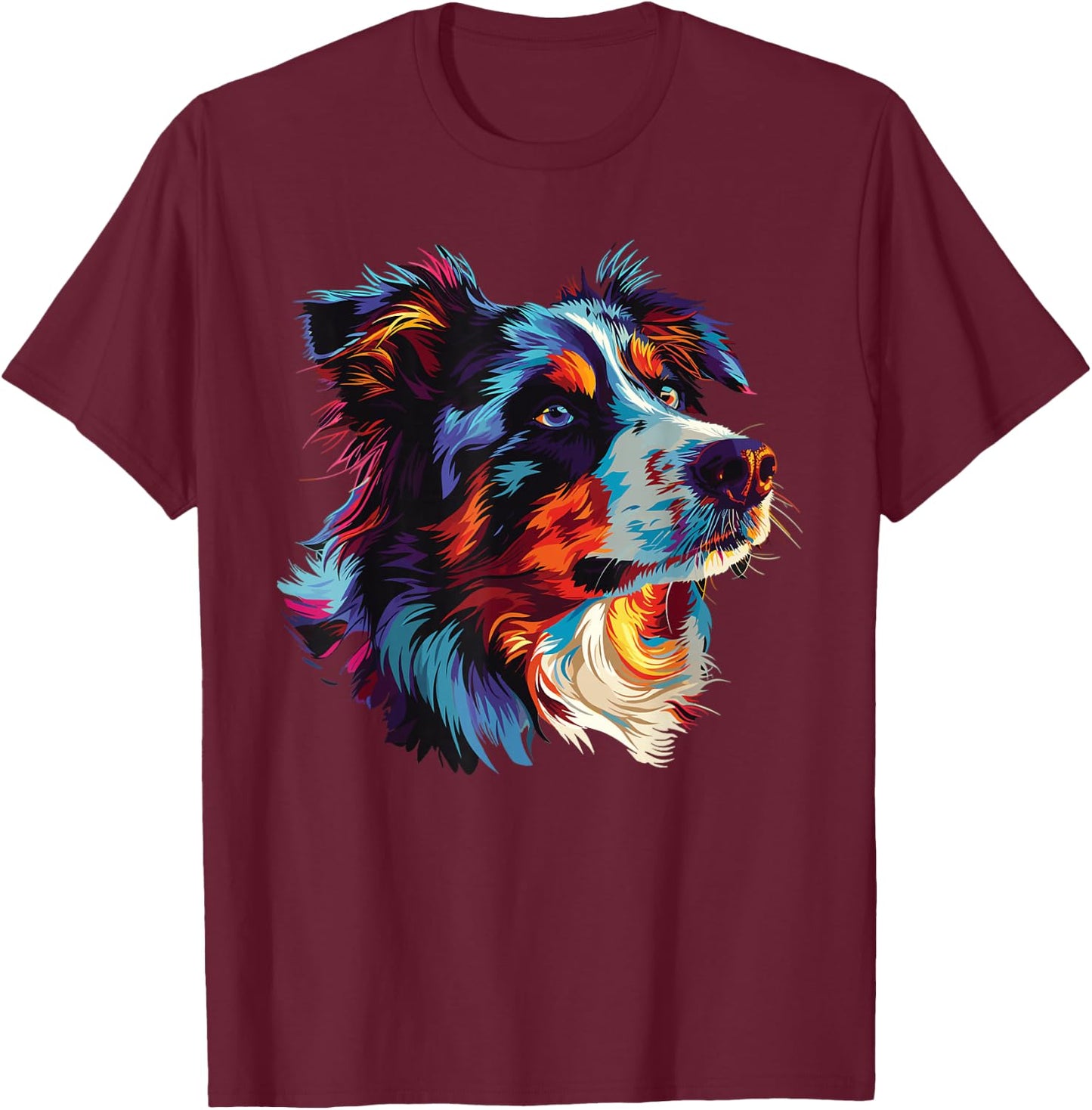 Watercolour Colourful Australian Shepherd Aussie T-Shirt - T-Shirt | Maroon