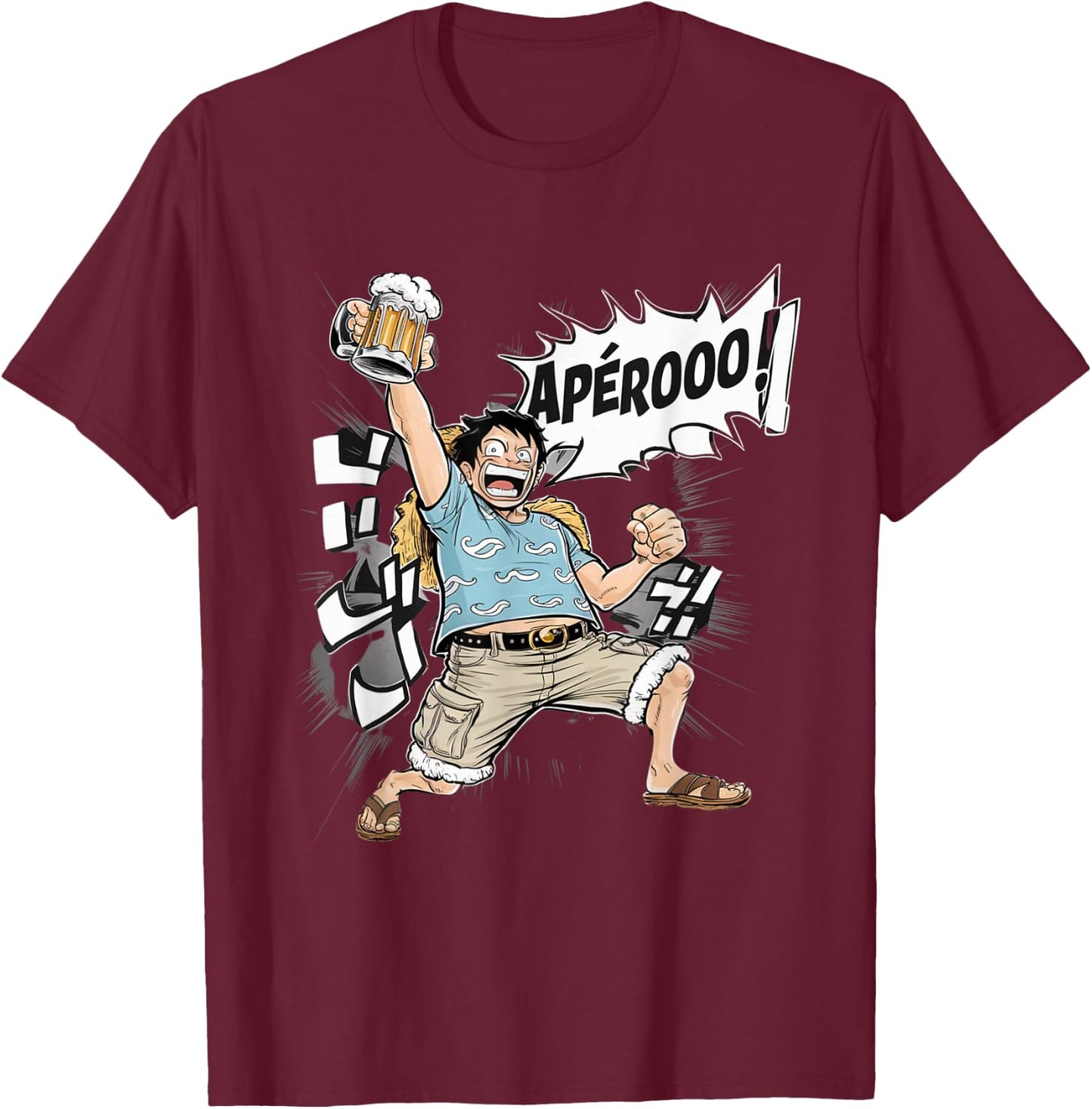 Aperitif Anime Gift Manga Beer Humour Japan Aperitif , Black, S T-Shirt - T-Shirt | Maroon