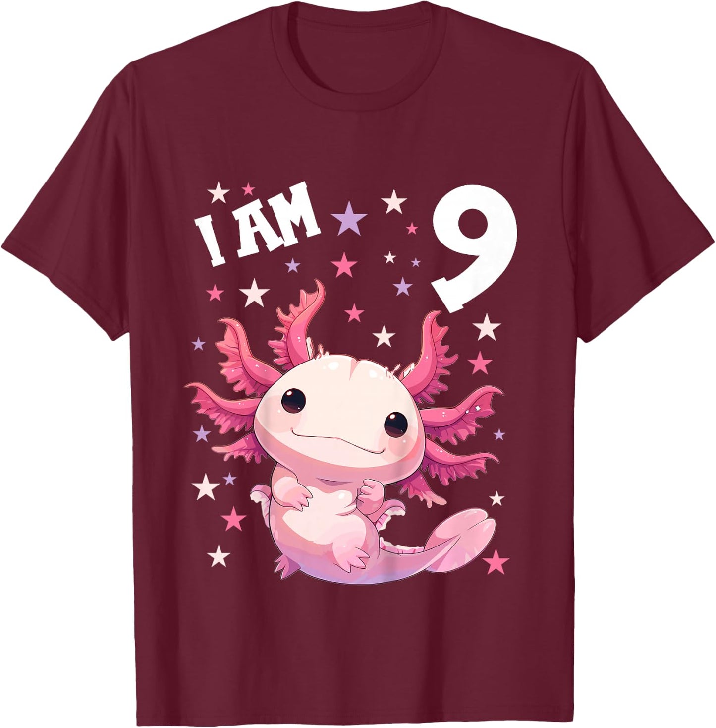9 Years old 9 birthday Axolotls Boy Girl Axolotl T-Shirt - T-Shirt | Maroon