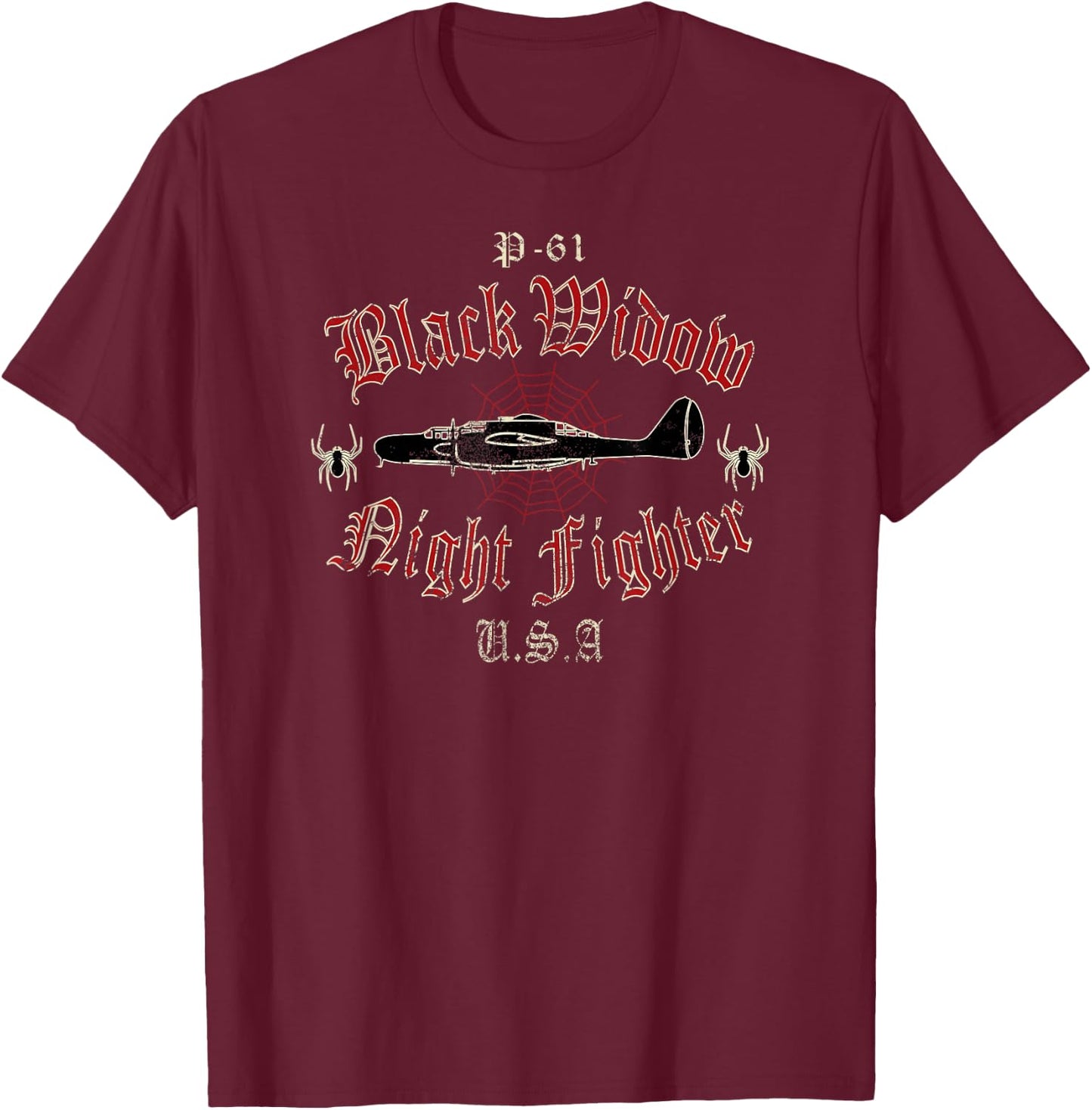 WW2 Fighter Plane Shirts P-61 Black Widow T-Shirt - T-Shirt | Maroon
