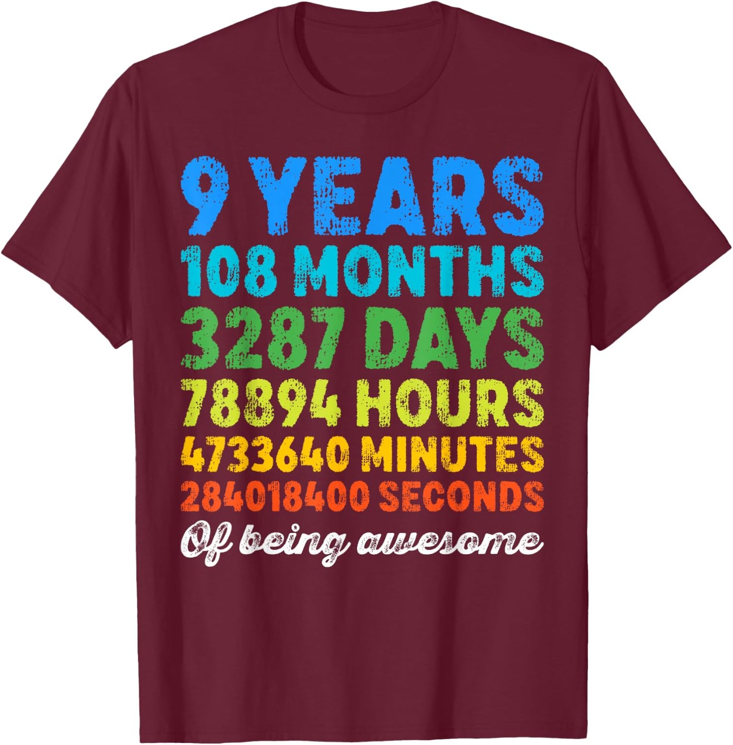 9 Years Old Gifts 9th Birthday Shirt Vintage Retro Countdown T-Shirt - T-Shirt | Maroon