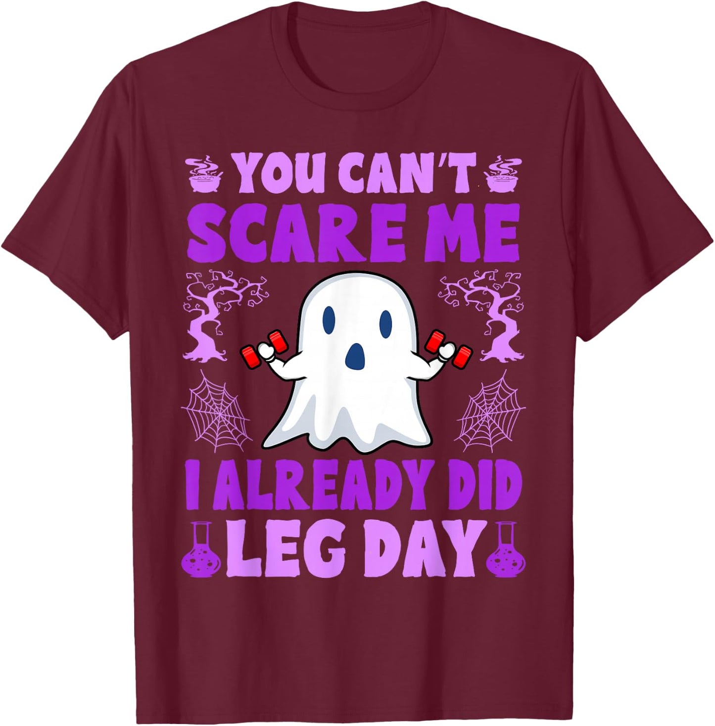Halloween Workout Women Ghost Training With Dumbbells T-Shirt - T-Shirt | Maroon