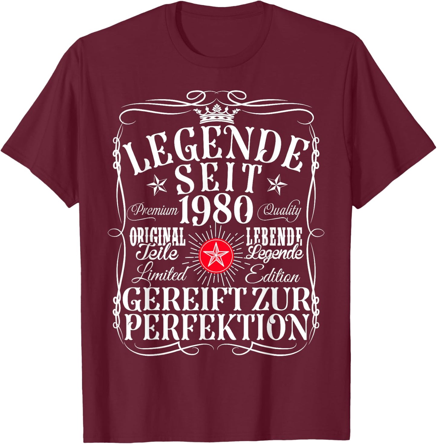 45th Birthday Man Woman 45 Years 1980 Decorative Funny Gift , black T-Shirt - T-Shirt | Maroon