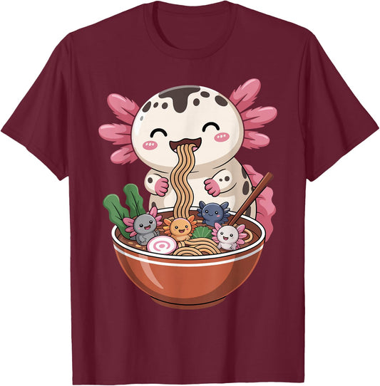 Ramen Axolotl Anime Kawaii Ramen T-Shirt - T-Shirt | Maroon