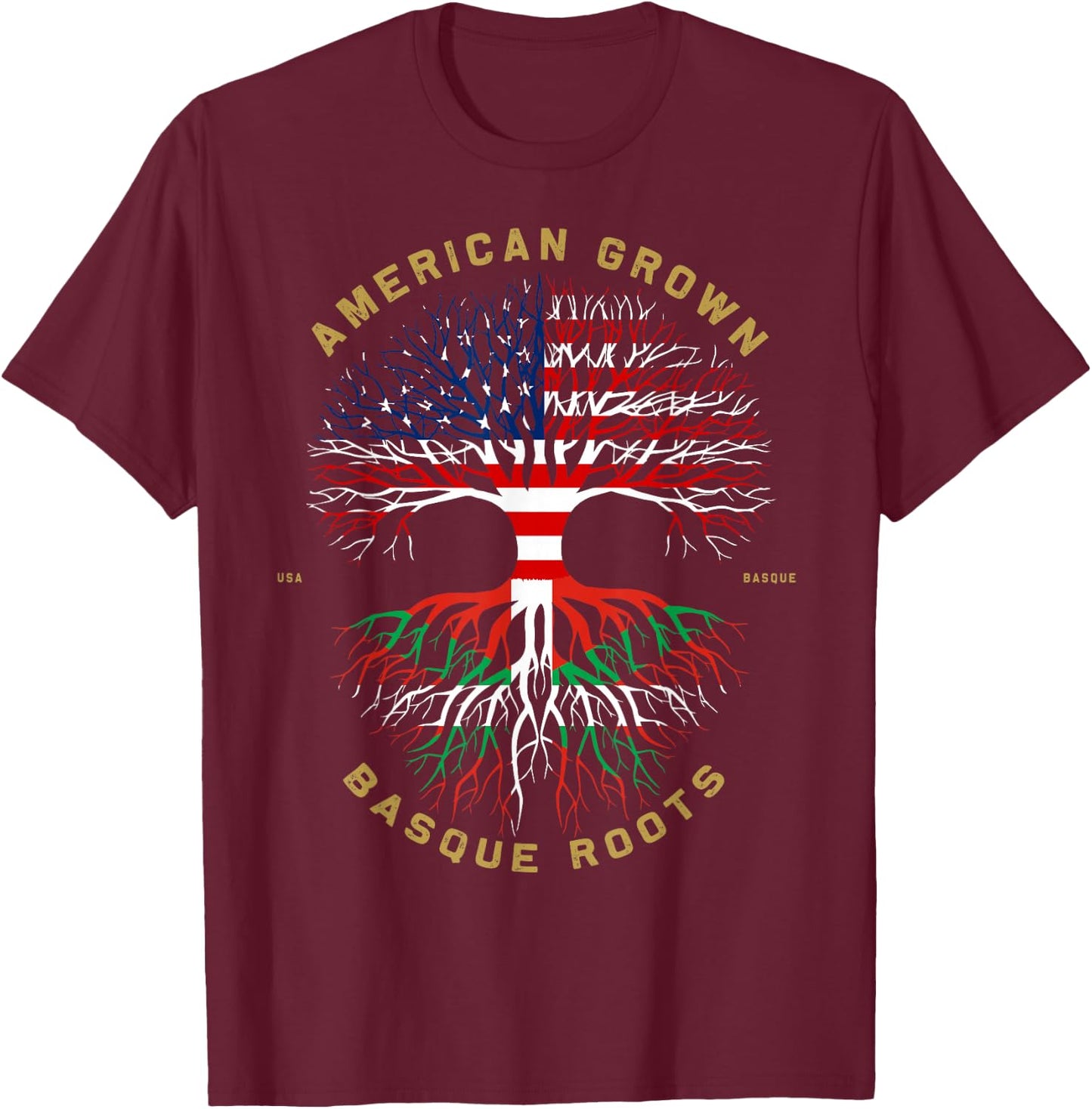 American Grown With Basque Roots Tree USA Flag Unique Gifts T-Shirt - T-Shirt | Maroon
