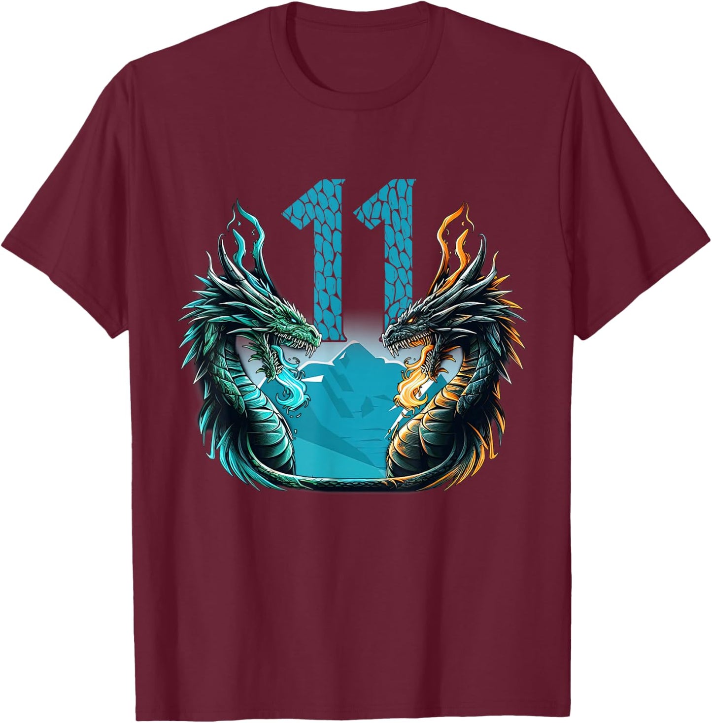 Boy Girl 11 Year Old Birthday Dragon Shirt 11th Birthday T-Shirt - T-Shirt | Maroon