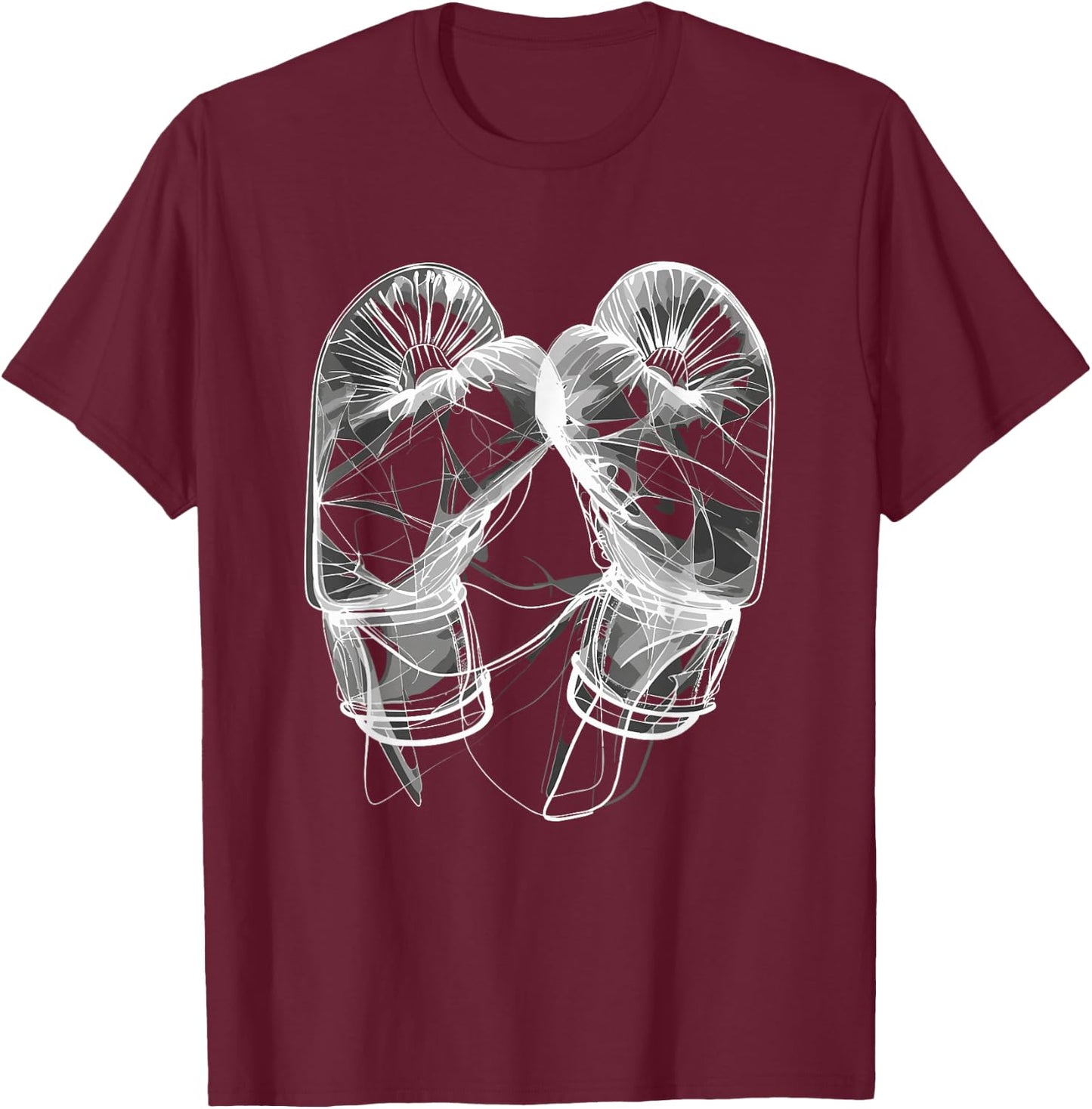 Boxing Gloves Line Art T-Shirt - T-Shirt | Maroon