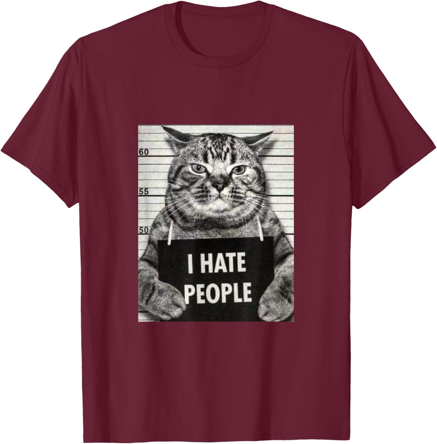 Funny Cat Picture, I Hate People Slogan , black, s T-Shirt - T-Shirt | Maroon