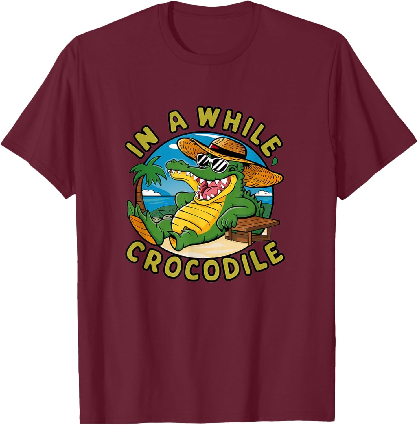 Crocodile In A While Gift, Black, S T-Shirt - T-Shirt | Maroon