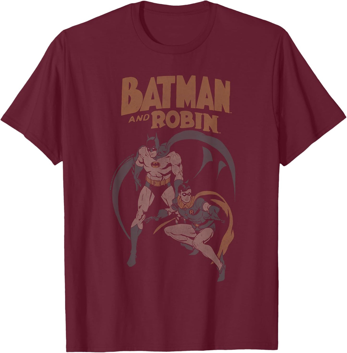 Batman and Robin Vintage on Grey T-Shirt - T-Shirt | Maroon