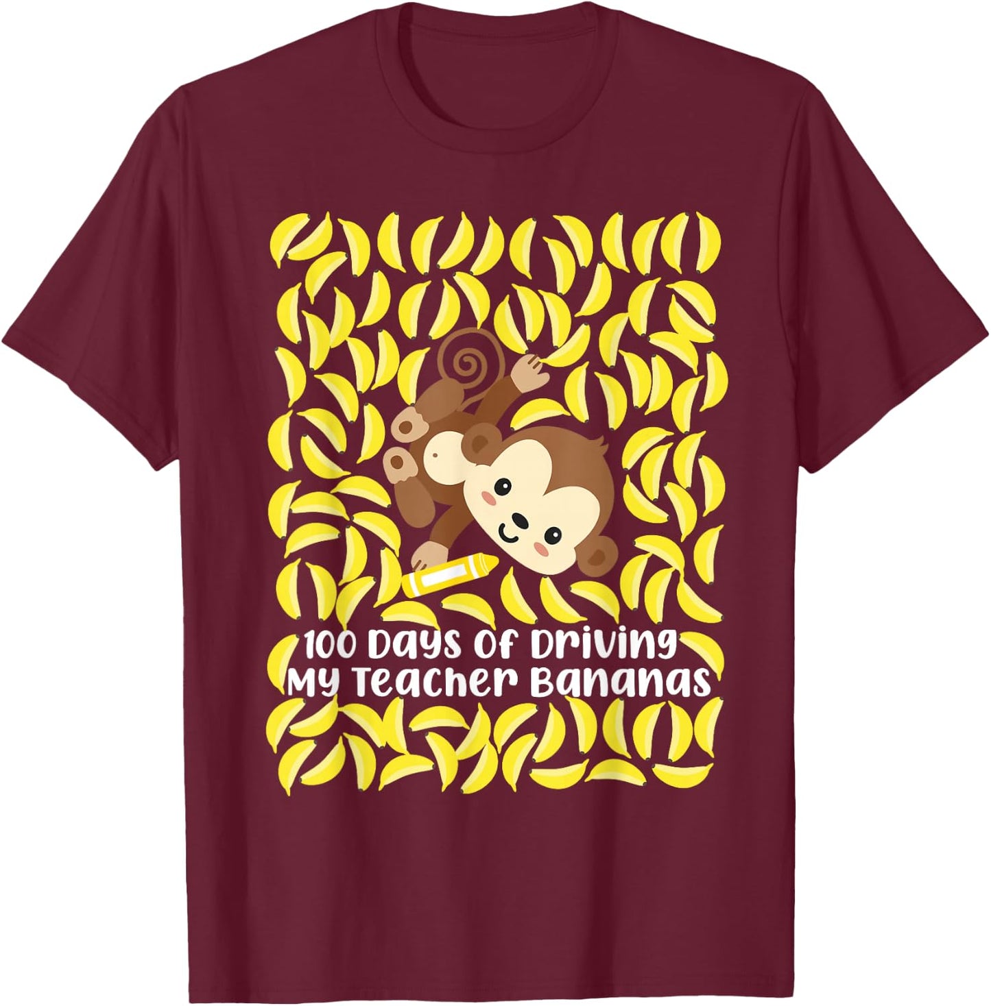 100th Day of School Teacher Monkey Pun Banana T-Shirt - T-Shirt | Maroon