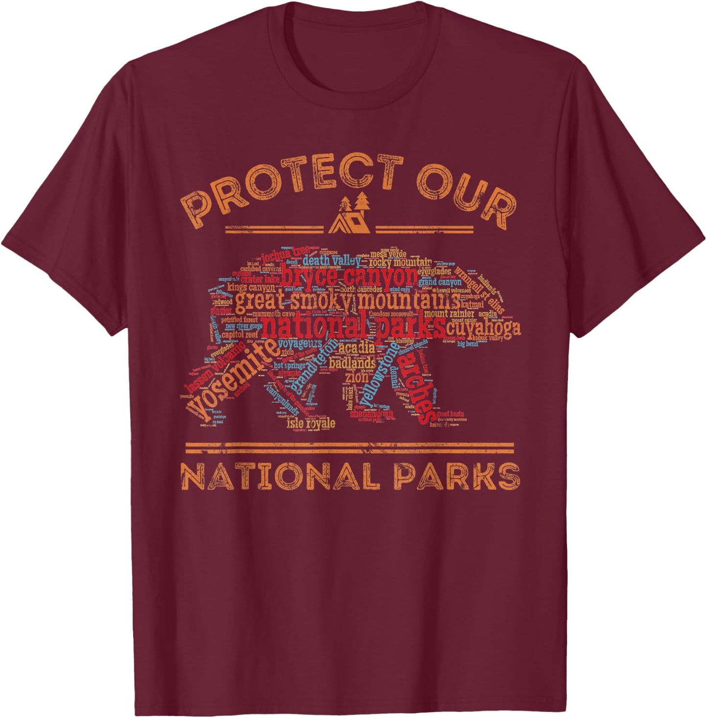 Protect Our Parks National Park Bear Nature Hiking T-Shirt - T-Shirt | Maroon