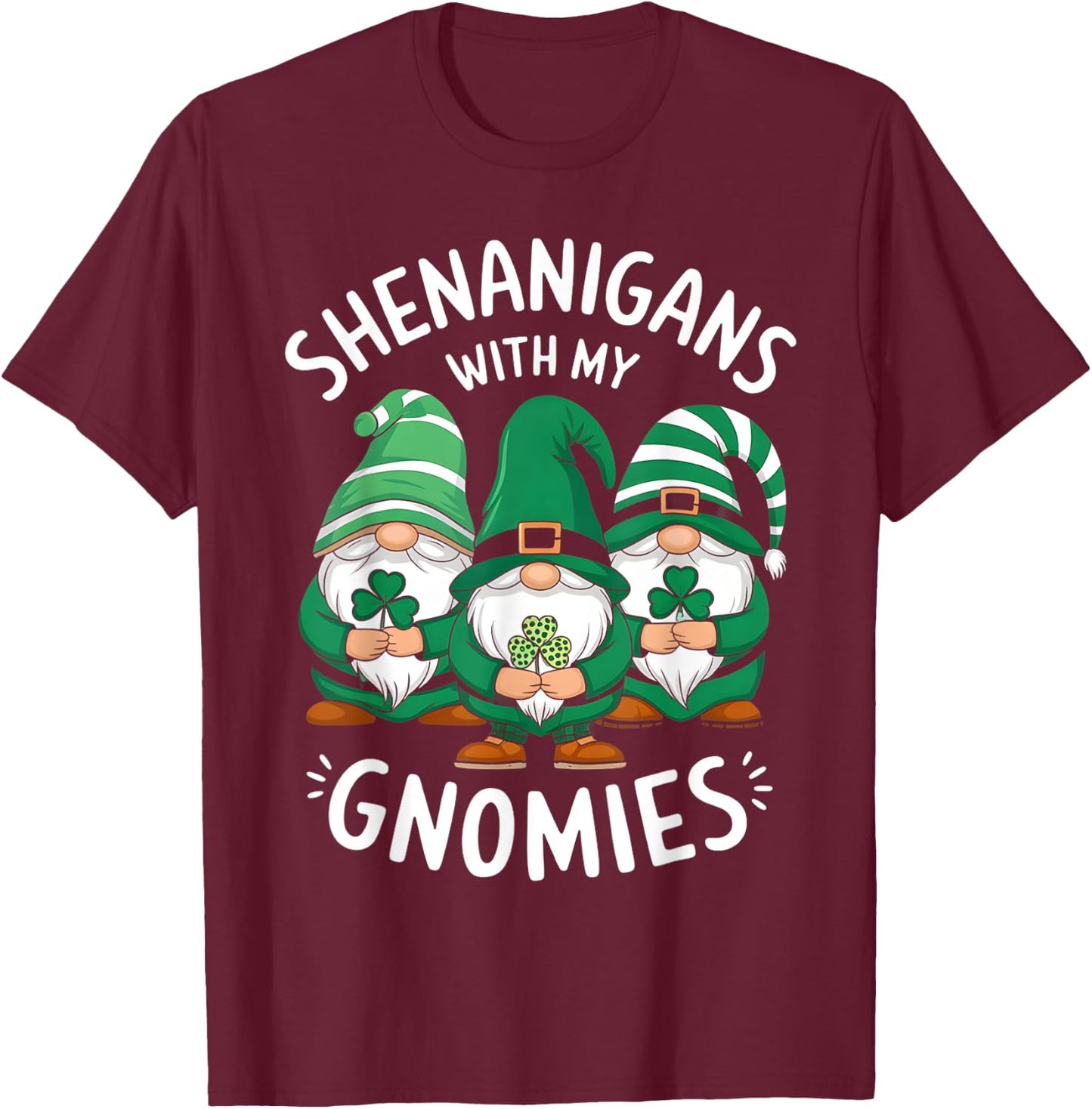 St Patricks Day Lucky Shamrock Leopard Gnomes Irish Gifts T-Shirt - T-Shirt | Maroon