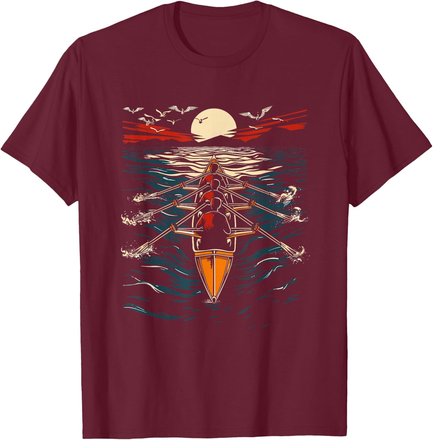 Rowing Artwork Sculling , Black, S T-Shirt - T-Shirt | Maroon