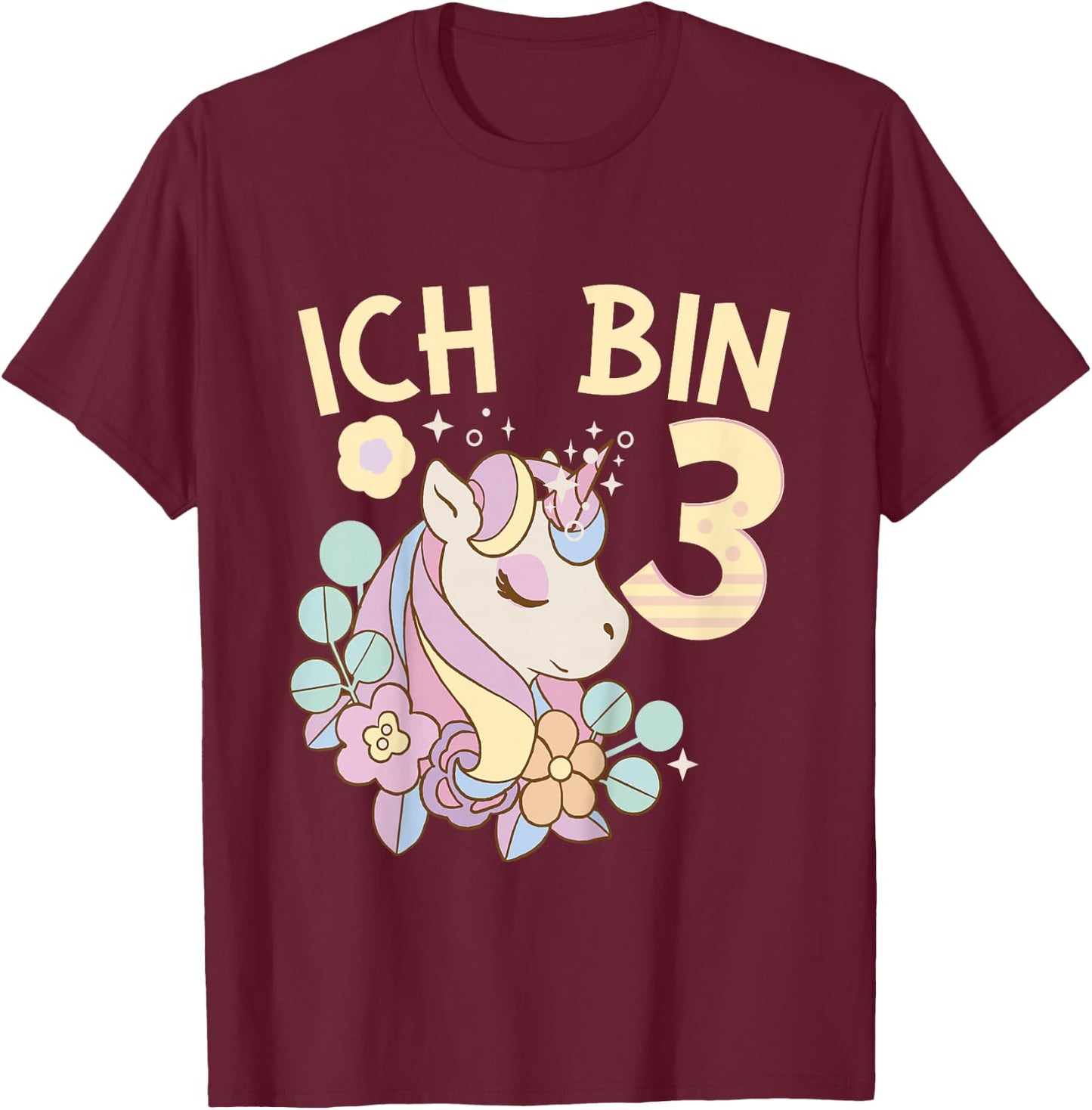 Children's 3rd Birthday Unicorn Children's Birthday Party , black T-Shirt - T-Shirt | Maroon