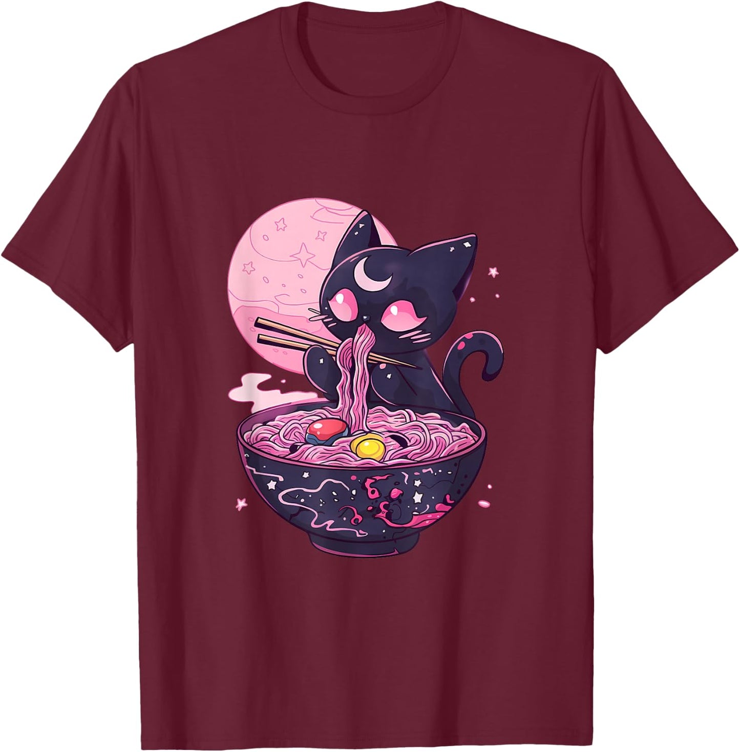 Kawaii Midnight Goth Car Eating Ramen Noodles T-Shirt - T-Shirt | Maroon