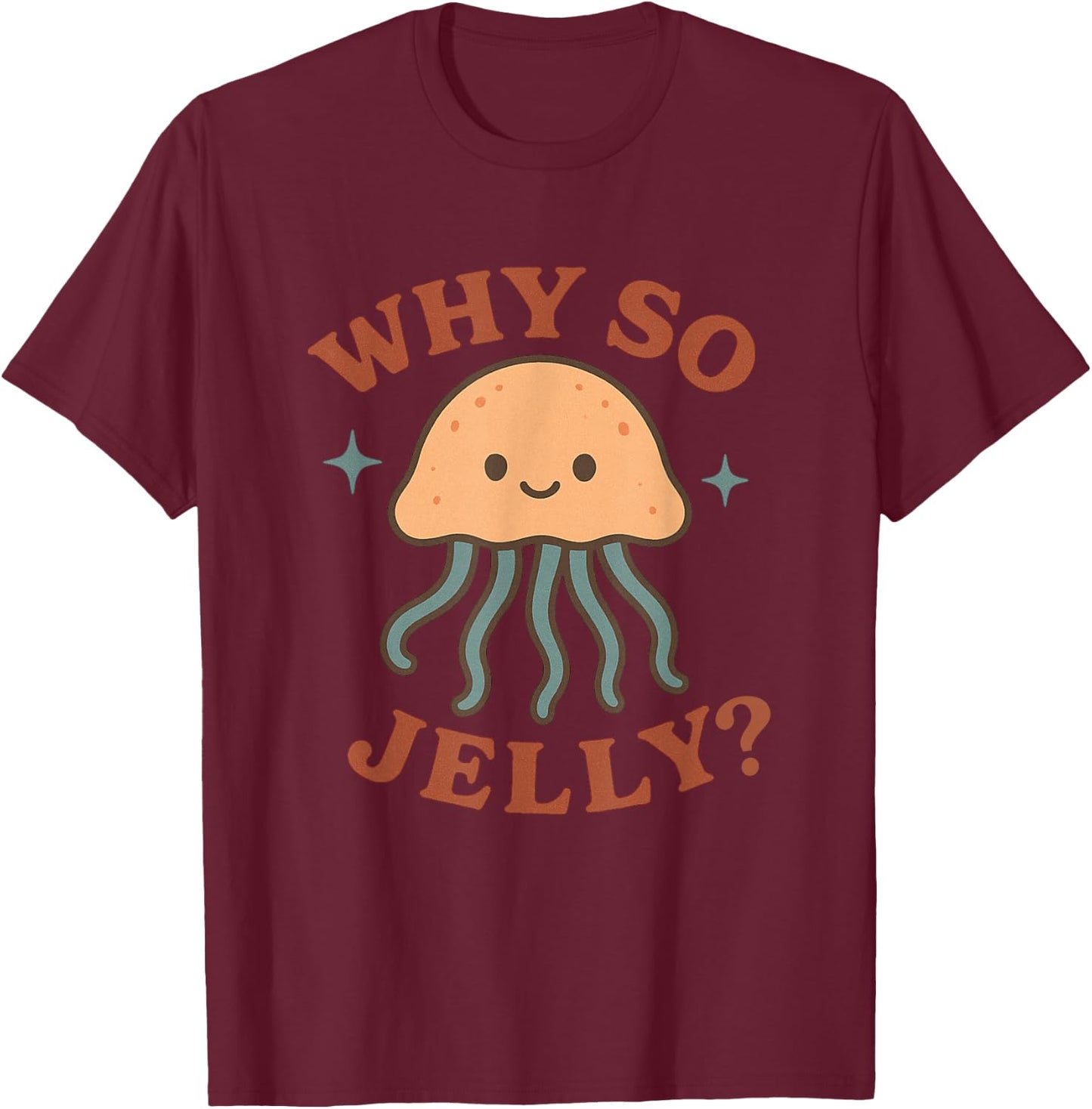 Cute Jellyfish Design Graphic T-Shirt - T-Shirt | Maroon