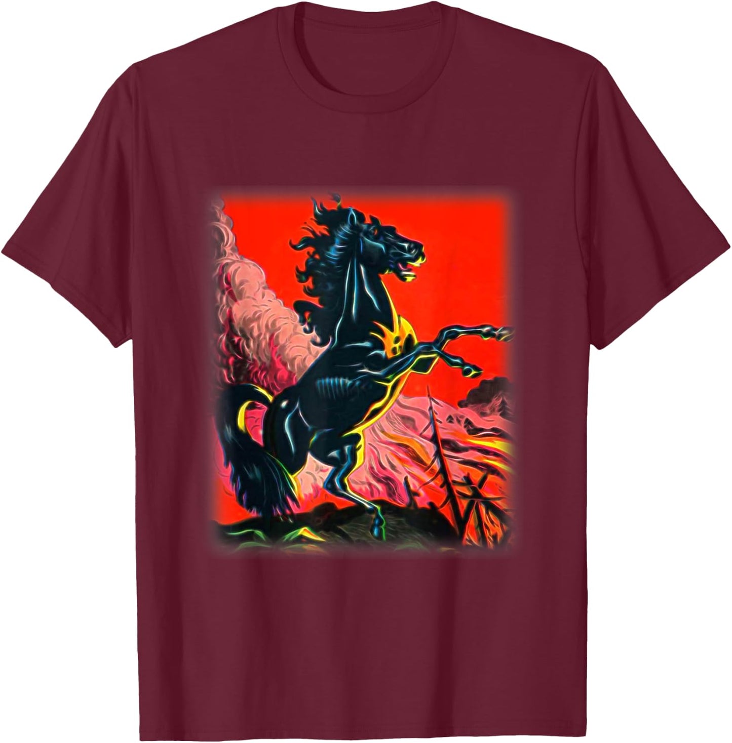 Black Horse Shirt, Colorful Stallion for Horse Lovers T-Shirt - T-Shirt | Maroon