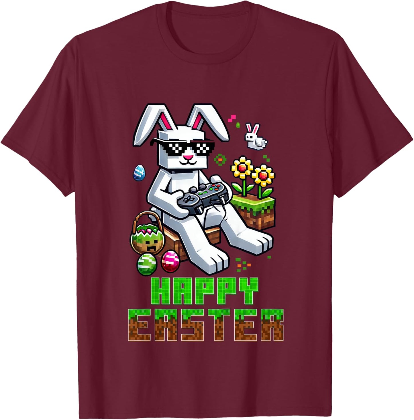 Kids Boys Happy Easter Day Bunny Egg Video Game Kids T-Shirt - T-Shirt | Maroon