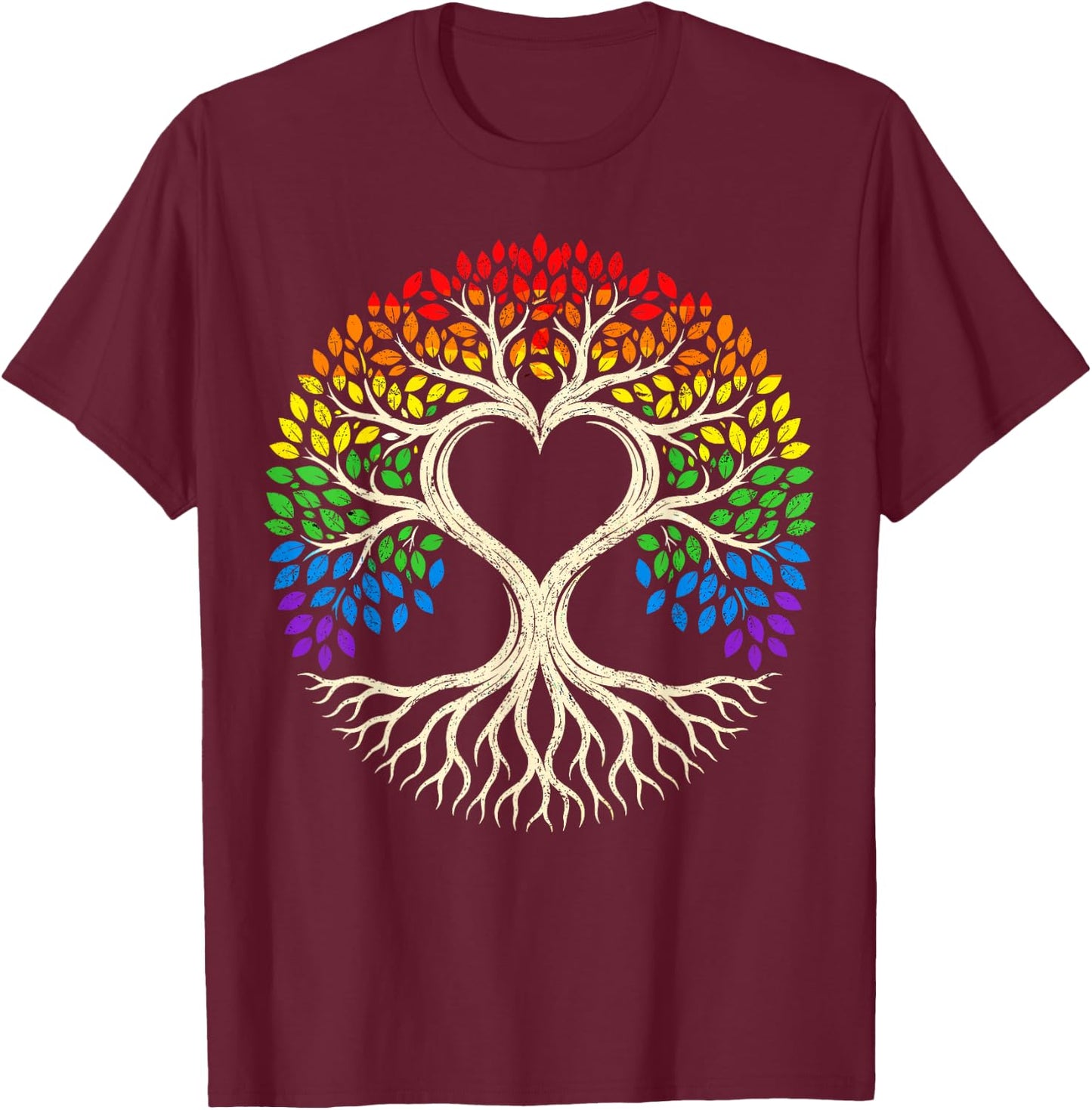 Tree Life Rainbow LGBT Flag Ally Gay Pride T-Shirt - T-Shirt | Maroon