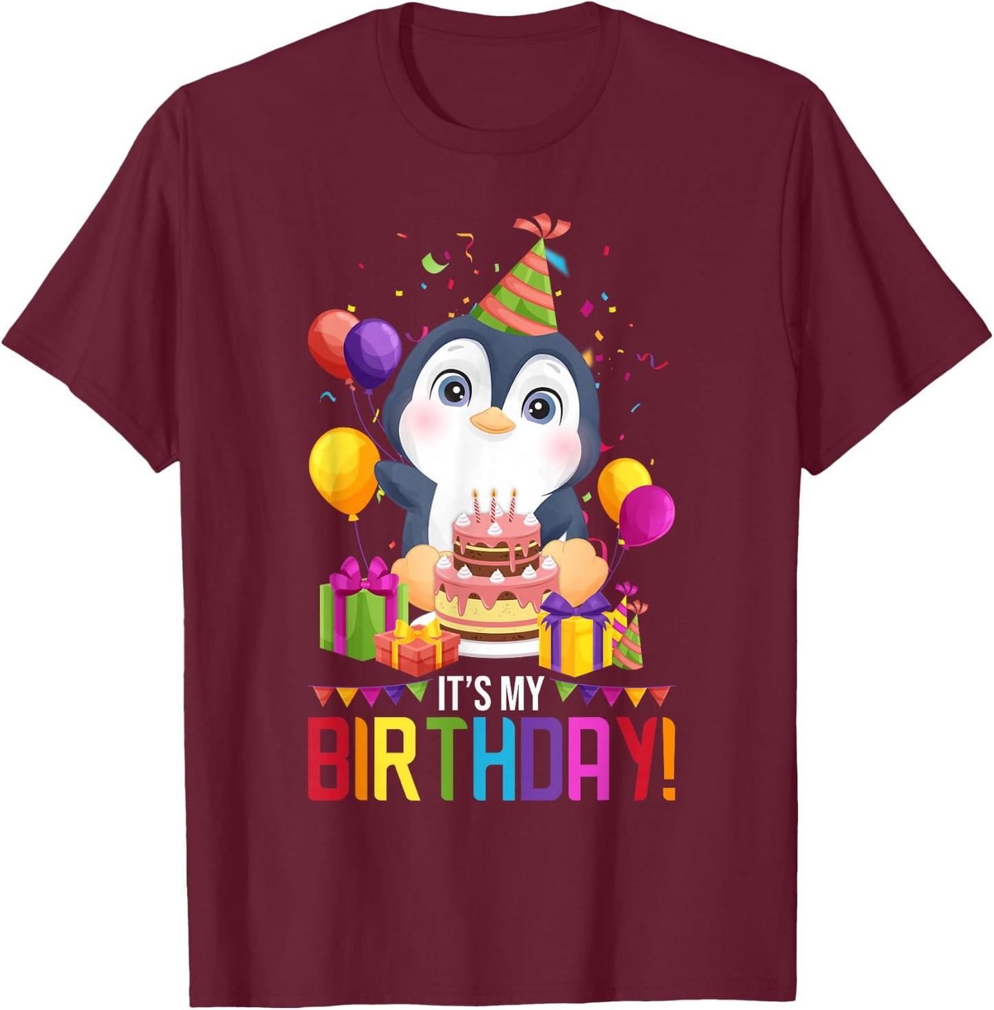 It's My Birthday Shirt Girls penguin Birthday Gift T-Shirt - T-Shirt | Maroon