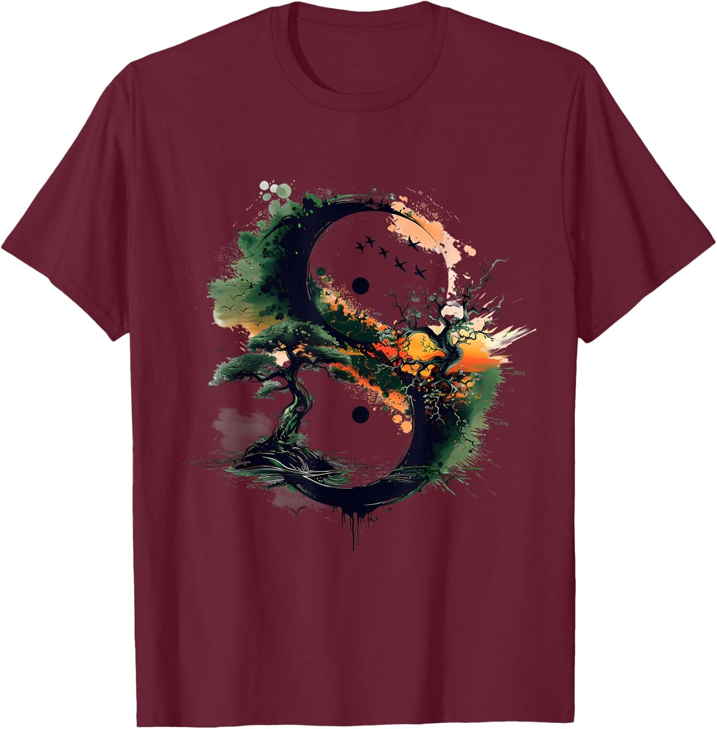 Yin Yang Nature Libra Zen Symbol Buddhism Meditation T-Shirt - T-Shirt | Maroon