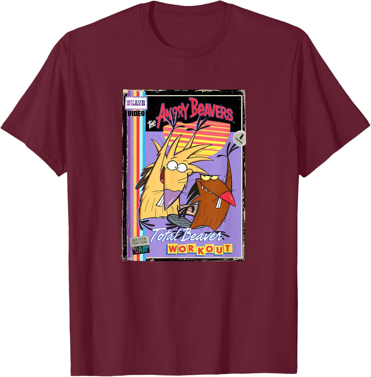 Angry Beavers Total Beaver Workout Retro Vintage Video Tape T-Shirt - T-Shirt | Maroon