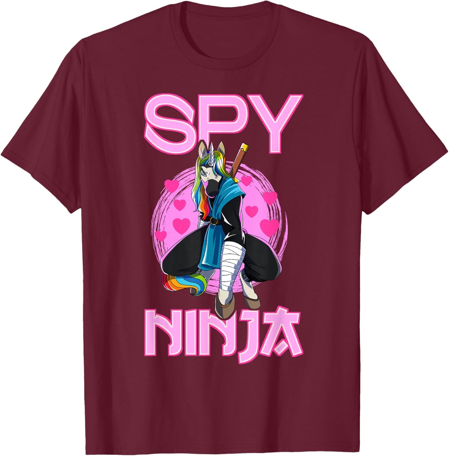 Spy Ninja Unicorn Gamer Rainbow Spione Samurai T-Shirt - T-Shirt | Maroon