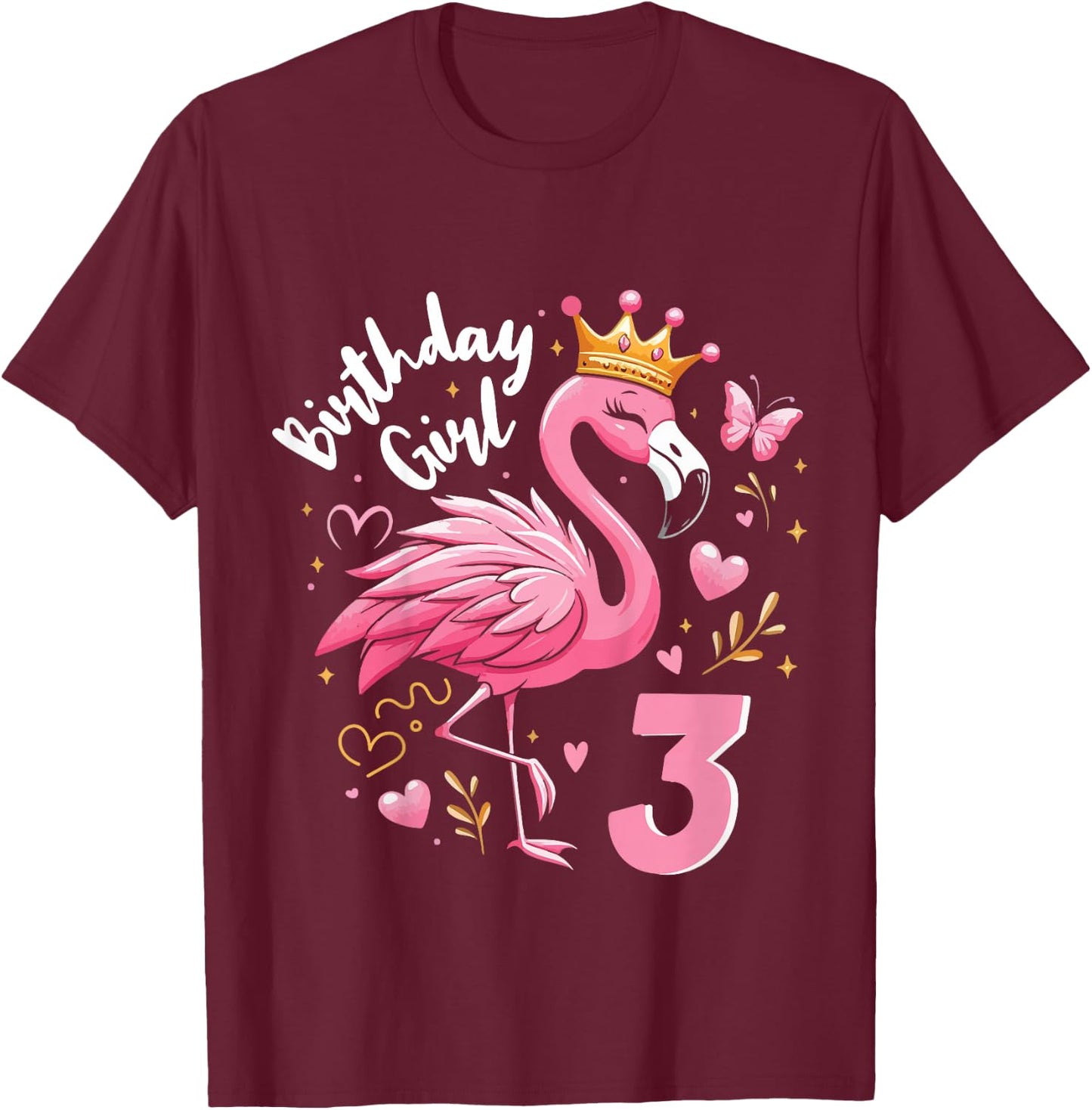 Kids 3rd Birthday Gift Flamingo Fan 3 Year Old Girls 3rd Bday T-Shirt - T-Shirt | Maroon