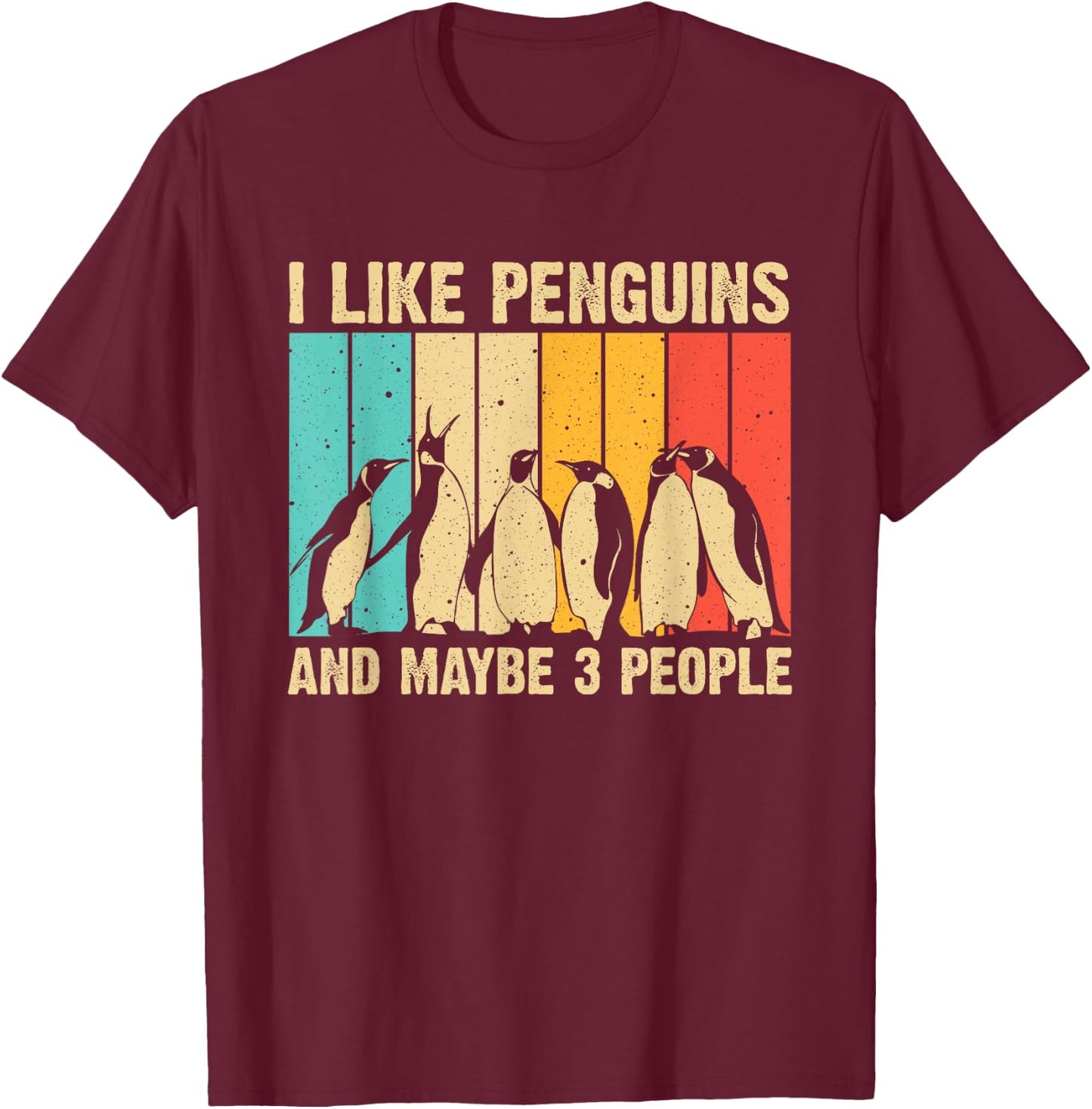 Funny Penguin Gift Vintage Aquatic Bird Boys Girls Cute Penguin Design Women Kids Retro Penguin Lover T-Shirt - T-Shirt | Maroon
